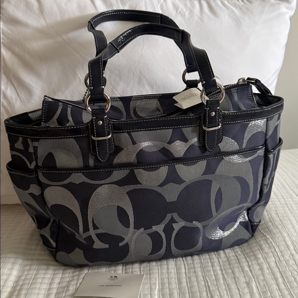 NWT COACH Gal Opt Met Signature Tote,shoulder bag size Medium 3H00066983 Blue - Picture 11 of 16
